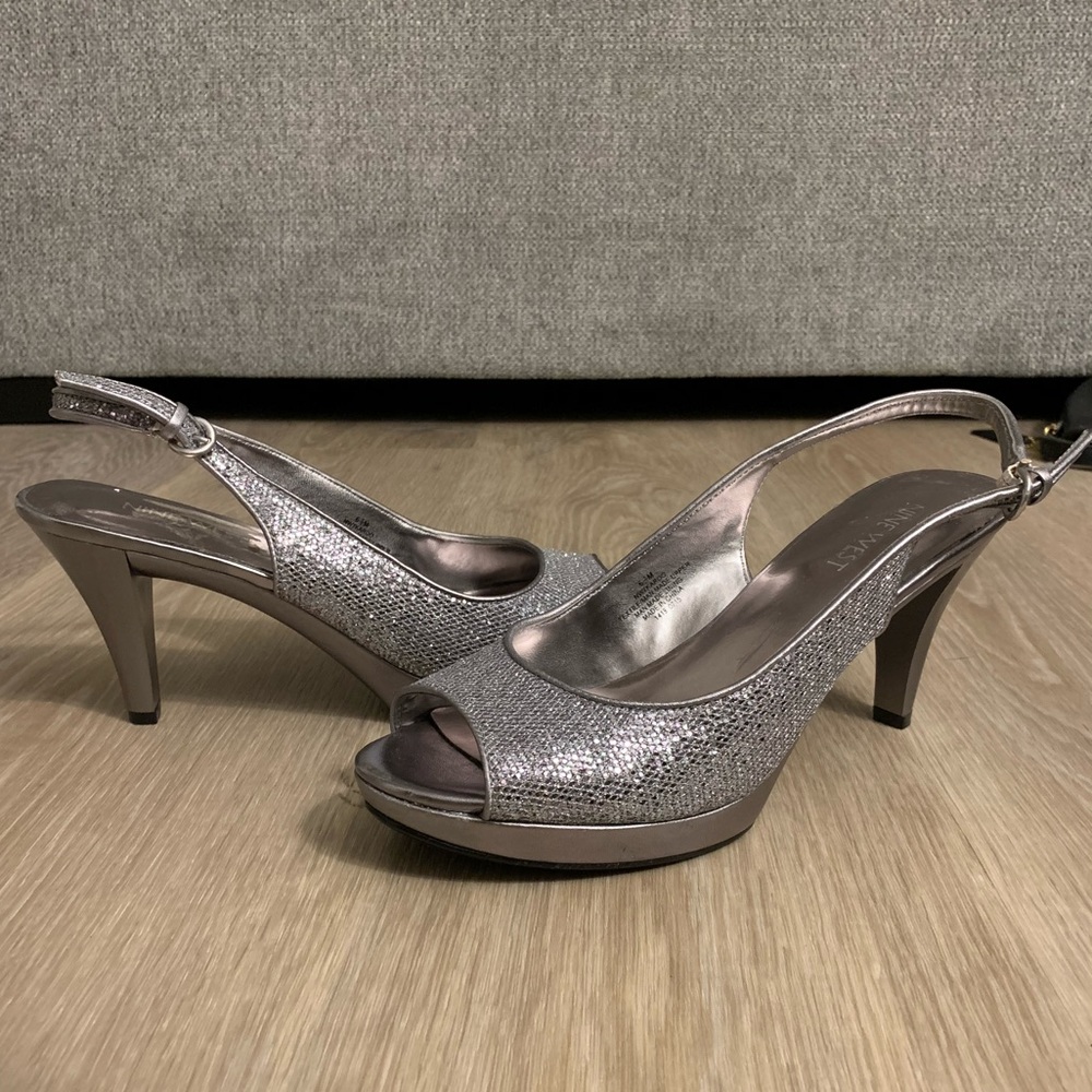 Nine West Karoo Silver/Pewter Slingback Heels